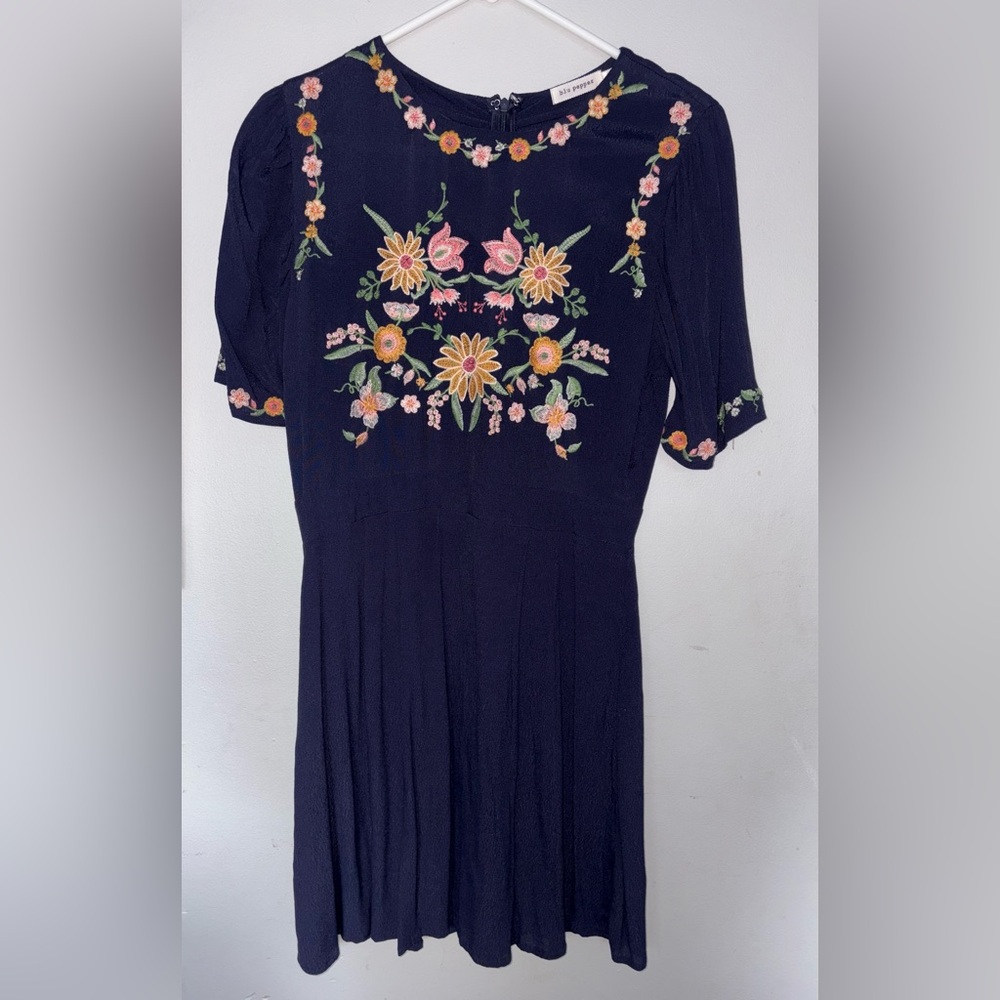 Blu Pepper Embroidered Floral Navy Dress